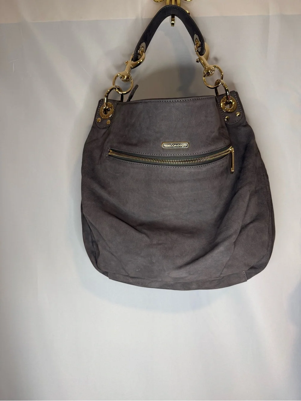Rebecca Minkoff Gray Suede Shoulder Bag with Gold Hardware